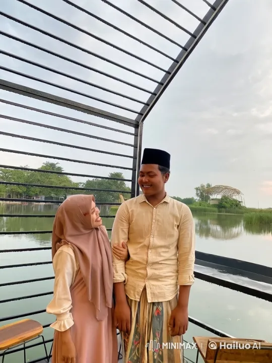 Young Couple Performs Kungfu on Lakefront Deck – AI Generated Video | Hailuo AI