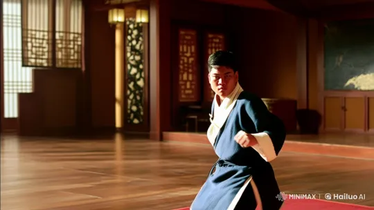 Young Martial Artist Demonstrates Skill in Dojo – AI Generated Video | Hailuo AI