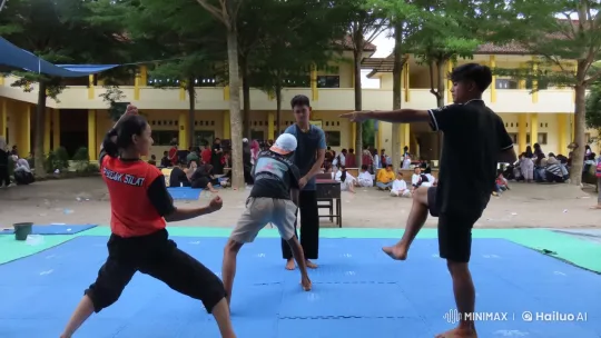 Dynamic Kungfu Demonstration in Schoolyard – AI Generated Video | Hailuo AI