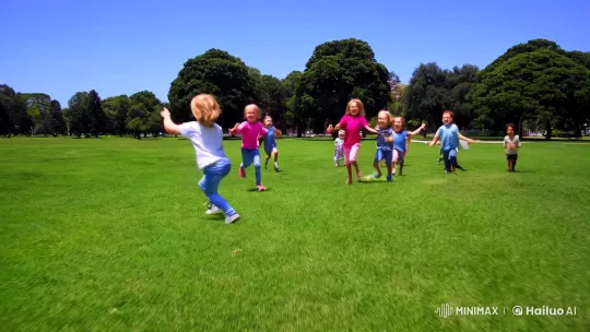 Joyful Children Play in Expansive Park – AI Generated Video | Hailuo AI