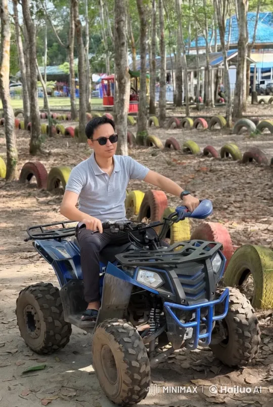 Man Performs Kungfu on Quad Bike in Natural Playground – AI Generated Video | Hailuo AI