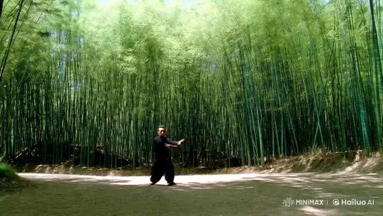 Martial Artist Showcases Grace in Bamboo Forest – AI Generated Video | Hailuo AI