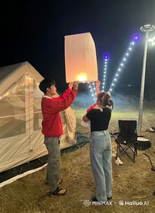 Martial Arts Display at Night Campsite – AI Generated Video | Hailuo AI