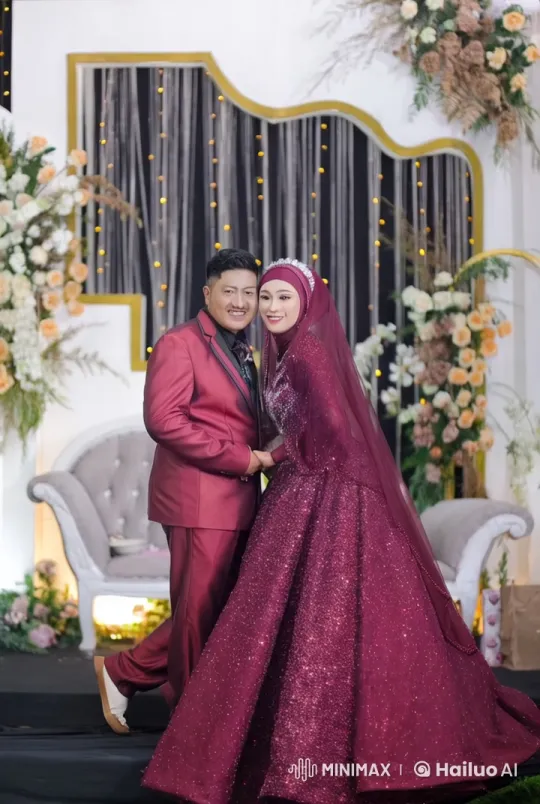 Maroon Attired Couple Performs Kungfu in Elegant Setting – AI Generated Video | Hailuo AI