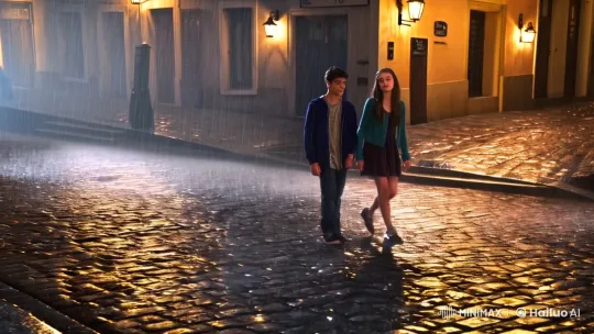 Teenagers Walking in Rain Create Intimate Street Scene – AI Generated Video | Hailuo AI