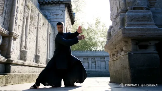 Kung Fu Master Showcases Artistry in Sunlit Courtyard – AI Generated Video | Hailuo AI