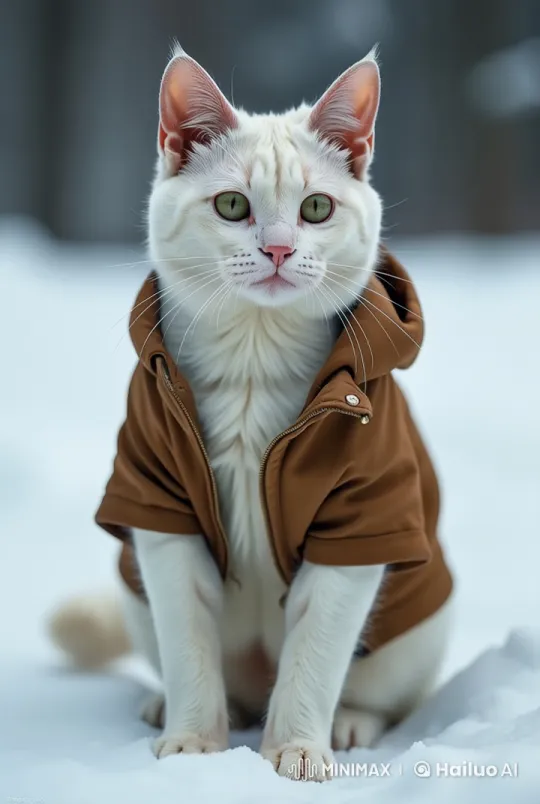 Adorable White Cat Explores Snowy Winter Landscape – AI Generated Video | Hailuo AI