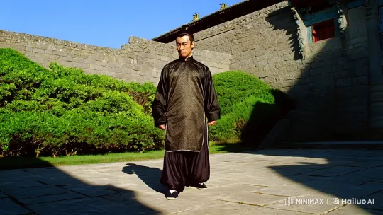 Martial Artist Showcases Mastery in Ancient Courtyard – AI Generated Video | Hailuo AI