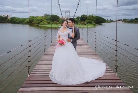 Romantic Couple Captures Intimate Moment on Scenic Bridge – AI Generated Video | Hailuo AI