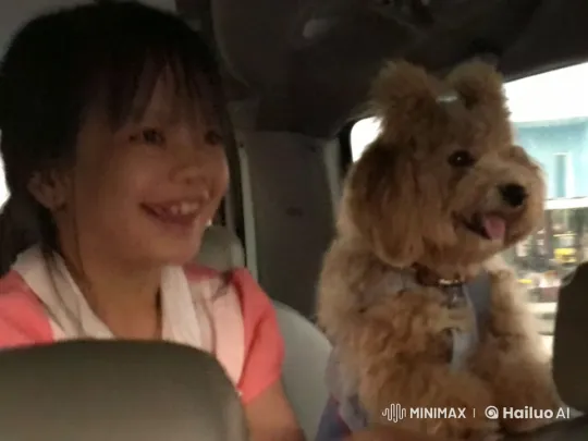 Fluffy Dog in Car: Curious, Playful, and Cheery – AI Generated Video | Hailuo AI