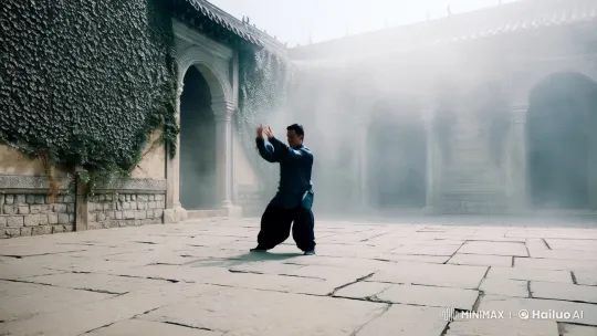 Aesthetic Kungfu Master in Misty Courtyard – AI Generated Video | Hailuo AI