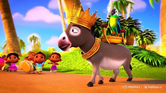 Donkey Raja Leads Colorful Parade in Animated Festival Scene – AI Generated Video | Hailuo AI