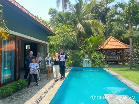 Kung Fu Demonstration in Tropical Poolside Setting – AI Generated Video | Hailuo AI