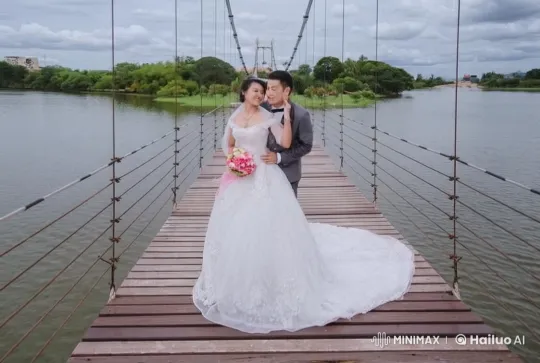 Wedding Couple's Graceful Kung Fu on Bridge – AI Generated Video | Hailuo AI