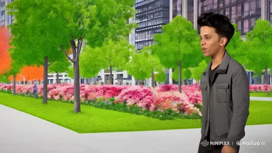 Young Man Meets Panda in Scenic Urban Park – AI Generated Video | Hailuo AI