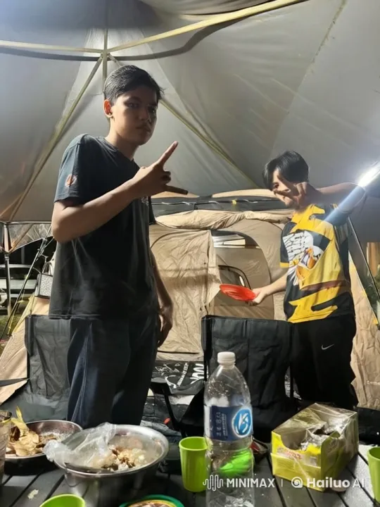 Two Friends Spar Playfully in Campsite Kung Fu Session – AI Generated Video | Hailuo AI