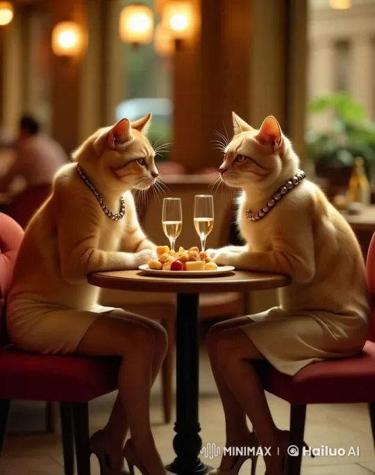 Elegant Cats in Upscale Restaurant Setting – AI Generated Video | Hailuo AI