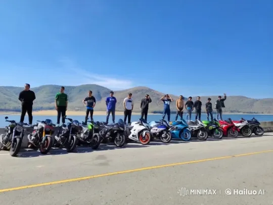 Martial Arts Display by Lake with Motorcycles Background – AI Generated Video | Hailuo AI