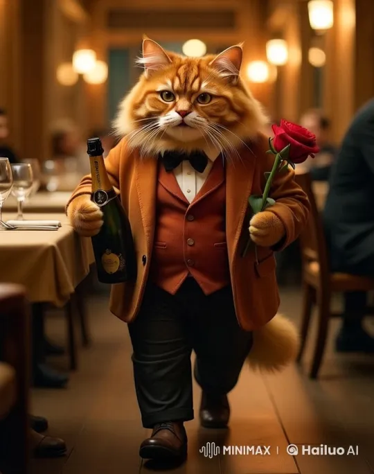 Elegant Cat Toasts in Sophisticated Restaurant Setting – AI Generated Video | Hailuo AI