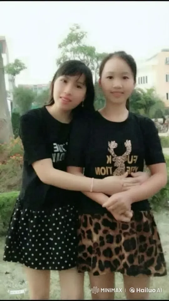 Two Girls in Distinctive Outfits Swaying in a Garden Setting – AI Generated Video | Hailuo AI