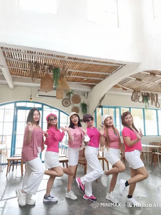 Six Women in Pink and White Perform Playful Kung Fu Poses – AI Generated Video | Hailuo AI
