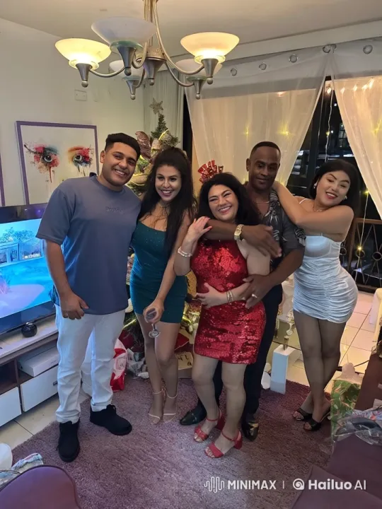 Festive Group Greeting in a Christmas Decorated Room – AI Generated Video | Hailuo AI