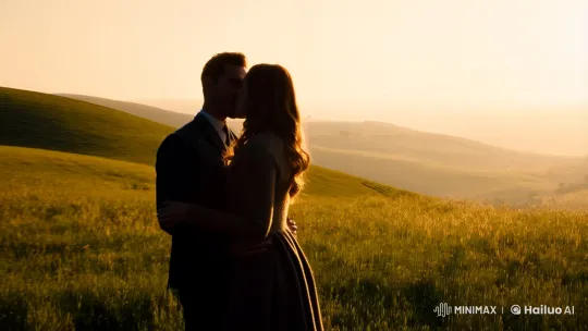 Romantic Couple Embraces in Sunlit Meadow – AI Generated Video | Hailuo AI