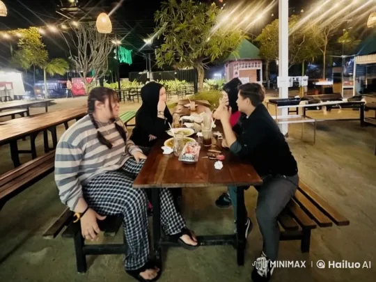 Animated Outdoor Dining Scene with Friends – AI Generated Video | Hailuo AI