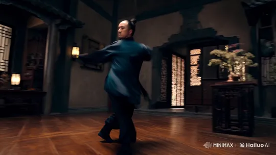 Martial Artist Showcases Grace and Power in Dojo Fight Scene – AI Generated Video | Hailuo AI