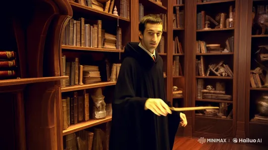 Man Emulates Harry Potter in Magical Book Scene – AI Generated Video | Hailuo AI