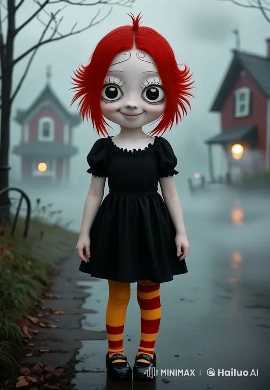 Red-Haired Character Dances Playfully in Enchanted Village – AI Generated Video | Hailuo AI