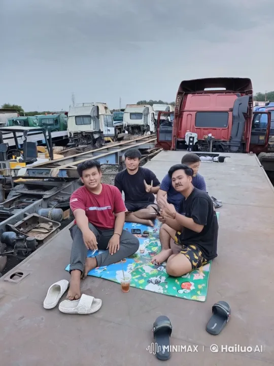 Friends Practice Kungfu in a Truck Yard – AI Generated Video | Hailuo AI
