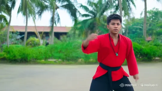 Young Martial Artist Showcases Kung Fu Skills in Tropical Setting – AI Generated Video | Hailuo AI