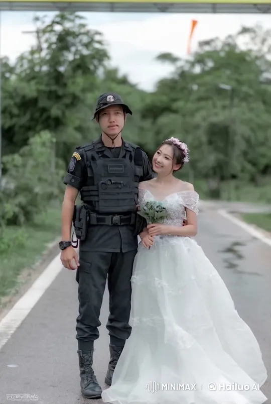 Military Groom Performs Martial Arts at Outdoor Wedding – AI Generated Video | Hailuo AI