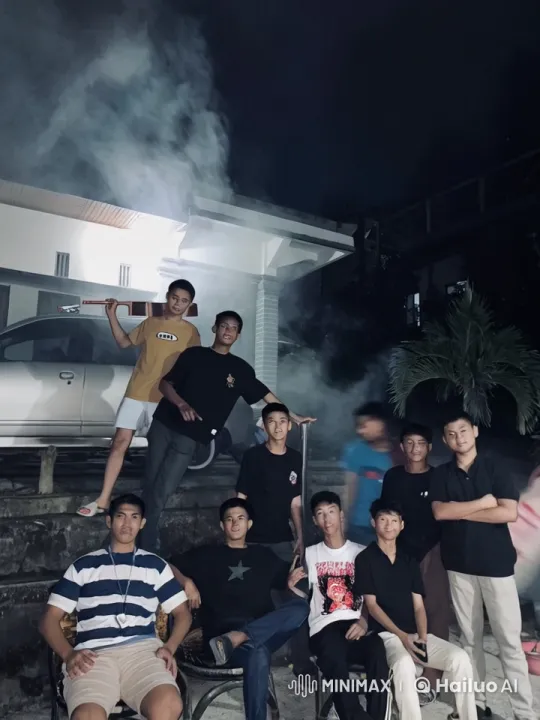 Young Men Perform Energetic Martial Arts in Smoky Outdoor Setting – AI Generated Video | Hailuo AI