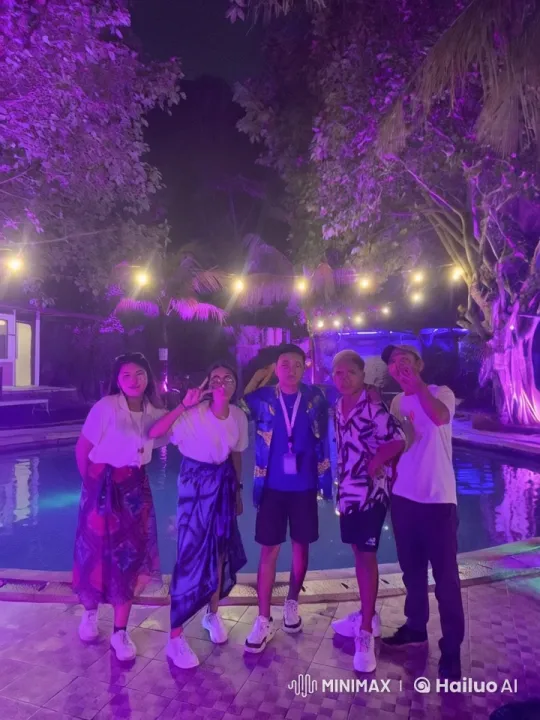 Nighttime Kung Fu Display by Pool Under Purple Lights – AI Generated Video | Hailuo AI