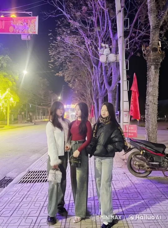 Three Women Perform Kung Fu in Illuminated Street Scene – AI Generated Video | Hailuo AI