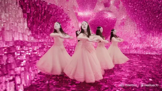 Ultra-White Albino Girls Perform Kathak in Pink Crystal Realm – AI Generated Video | Hailuo AI
