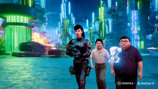 Futuristic Alien Hunter Battles in Neon Cityscape – AI Generated Video | Hailuo AI
