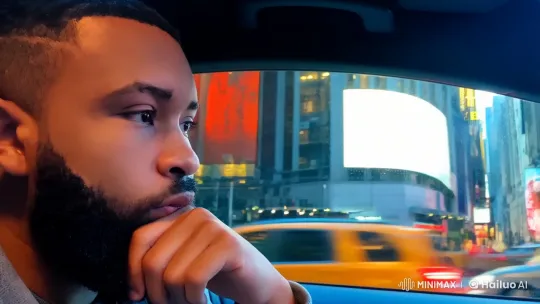 Introspective Man in New York City Car – AI Generated Video | Hailuo AI
