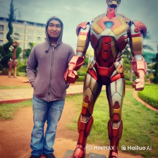 Kung Fu Practitioner Interacts with Animated Iron Man Statue – AI Generated Video | Hailuo AI