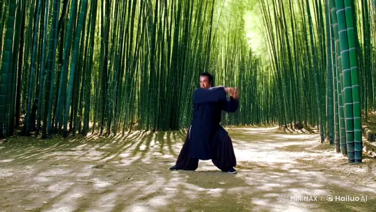 Kung Fu Master Showcases Artistry in Bamboo Forest – AI Generated Video | Hailuo AI