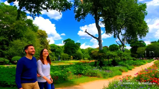 Couple Strolls Through Serene Park in Bliss – AI Generated Video | Hailuo AI