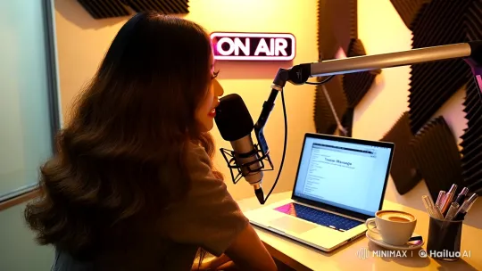 Korean Female DJ Captured in Intimate Radio Broadcast Scene – AI Generated Video | Hailuo AI