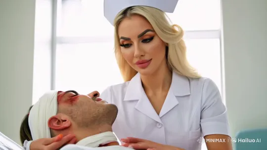 Compassionate Care: Nurse Soothes Injured Man – AI Generated Video | Hailuo AI