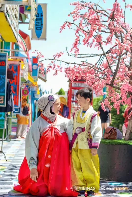 Traditional Korean Martial Arts Display in Blossoming Street – AI Generated Video | Hailuo AI