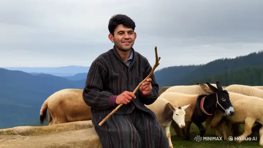 Traditional Chupan Herders with Sheep in the Mountains – AI Generated Video | Hailuo AI