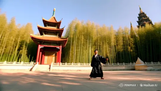 Warrior Showcases Martial Arts in Ancient Chinese Courtyard – AI Generated Video | Hailuo AI