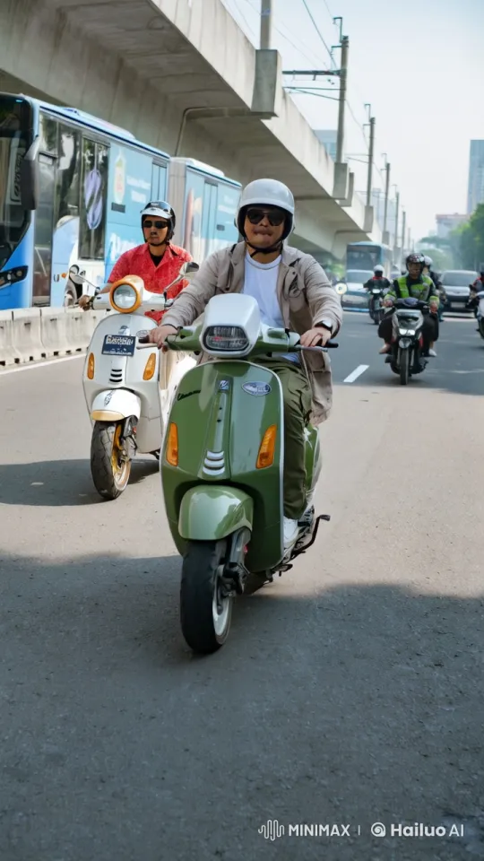 Vintage Scooters Kungfu Duel in Urban Traffic – AI Generated Video | Hailuo AI