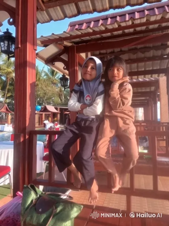 Children Playfully Interact on Outdoor Railings – AI Generated Video | Hailuo AI